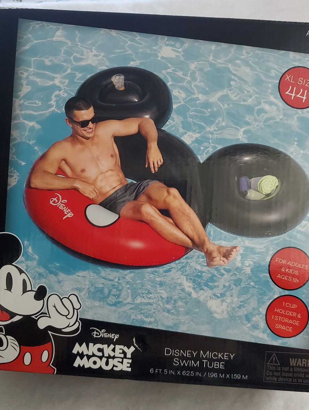 Disney Mickey Mouse Inflatable Swim Tube with Cup Holder & Storage Space